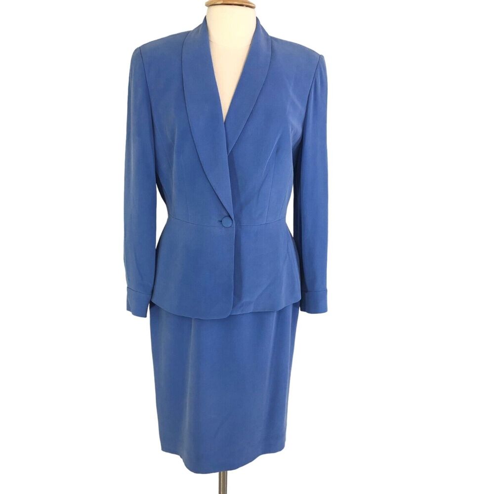 Jones New York Career Silk Skirt Suit Knee Length Lined Size 12 Periwinkle Blue